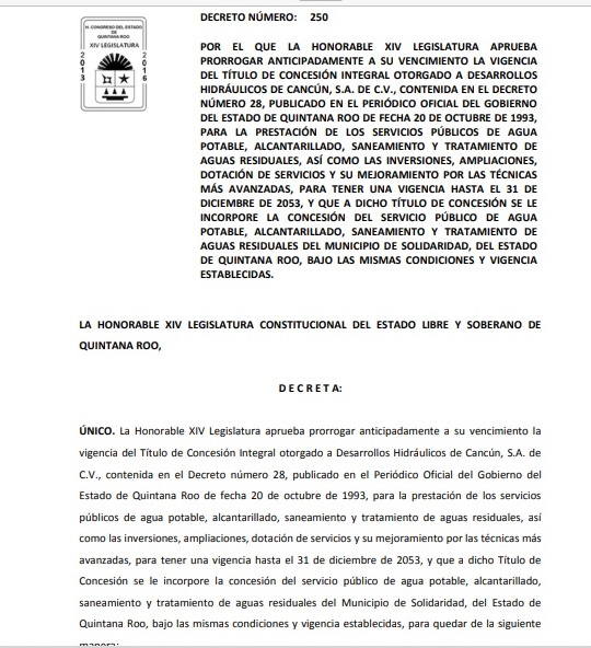 concesión a Aguakan en Benito Juárez