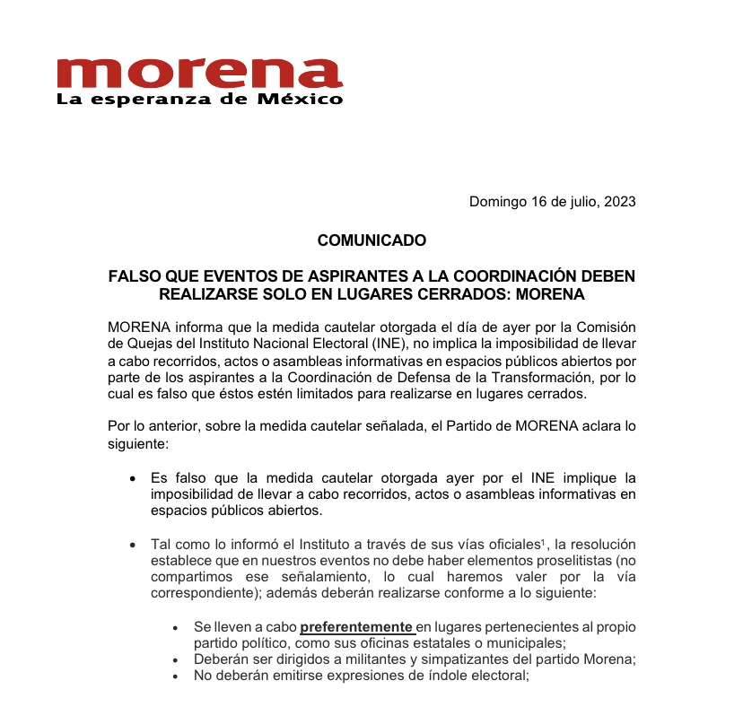 Comunicado de Morena