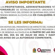 Prohíben venta de alcohol en Quintana Roo desde jueves por la entrada del huracán "Beryl"