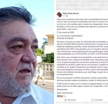 Ruptura IMPACTANTE PRI Quintana Roo: Pedro Flota renuncia tras 40 años de militancia